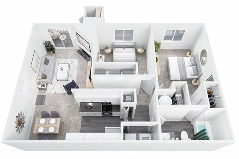 Floor plan for 2 beds, 1 bath, 884 sqft